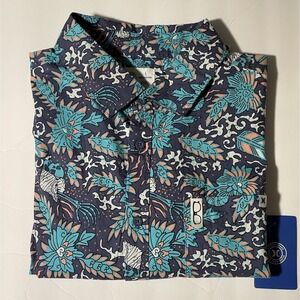 NWT Hurley Blue Floral Button Down Short‎ Sleeve Shirt Size Mens Large